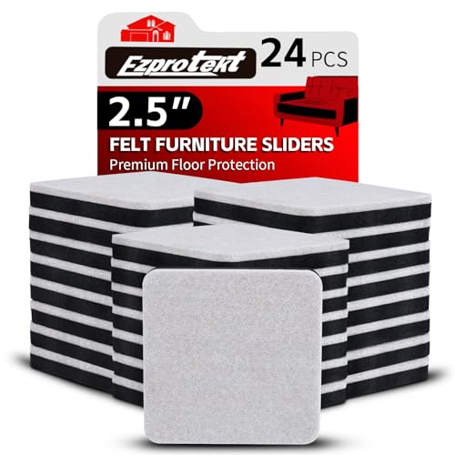 Ezprotekt Möbelgleiter, 24 Stück 2,5 Zoll quadratische Filz-Möbelgleiter für Hartholzböden, Wiederverwendbare Filz-Möbelgleiter, Gleiter zum Bewegen Schwerer Sofas, Schreibtische, Tische, Couchen von Ezprotekt