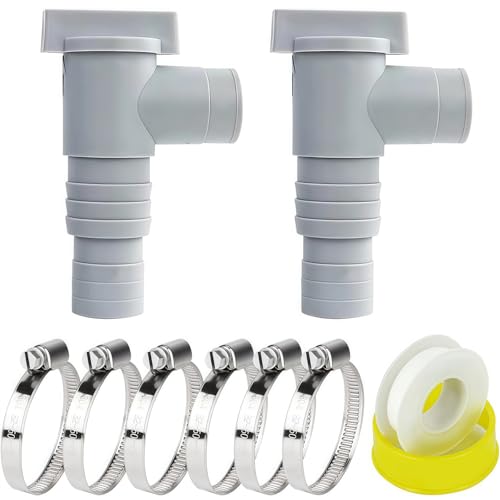 2 Stück Absperrhahn für Pools mit 32mm Schlauchanschluss, Pool Absperrhahn 32mm auf 38mm, Pool Schlauchadapter mit 6 Schlauchklemmen für Oberirdische Pool und Poolpumpe Wartung von Ezranova
