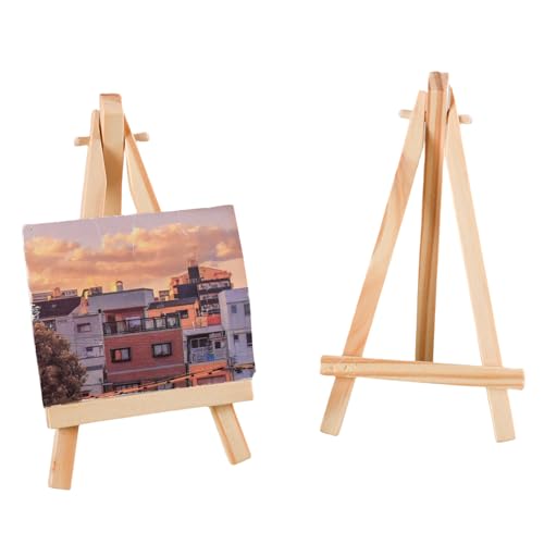 2 Stück Holz-Tischstaffeleien, Mini-Staffelei, dreieckiger Rahmen, Schreibtisch-Halter zum Ausstellen, Leinwand, Zeichnen, Gemälde, Hochzeiten, Kinderkunst und Handwerk von Ezranova
