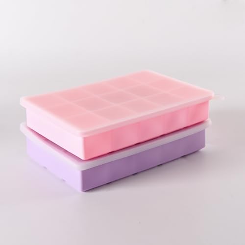 2er Pack Silikon-Eiswürfelbehälter, Eiswürfelbehälter mit Deckel, quadratische Eiswürfelbehälter mit 15 Fächern,zum Kühlen Silikon-Eiswürfelbehälter,Getränke, Cocktails, Whisky (Lila, Rosa) 2er Pack Silikon-Eiswürfelbehälter, Eiswürfelbehälter mit Deckel, quadratische Eiswürfelbehälter mit 15 Fächern,zum Kühlen Silikon-Eiswürfelbehälter,Getränke, Cocktails, Whisky (Lila, Rosa) von Ezranova