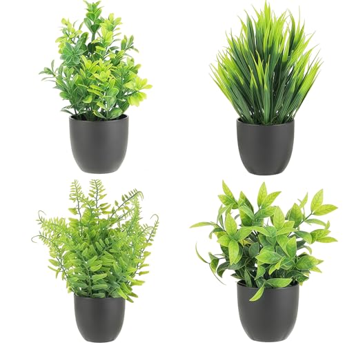4 Stück Kunstpflanze mit Topf, Künstliche Plastik Pflanze Deko, Klein Fake Plant Topfpflanze Emulation Pflanze Künstlich für Schreibtisch, Haus, Balkon und Bad Dekoration von Ezranova