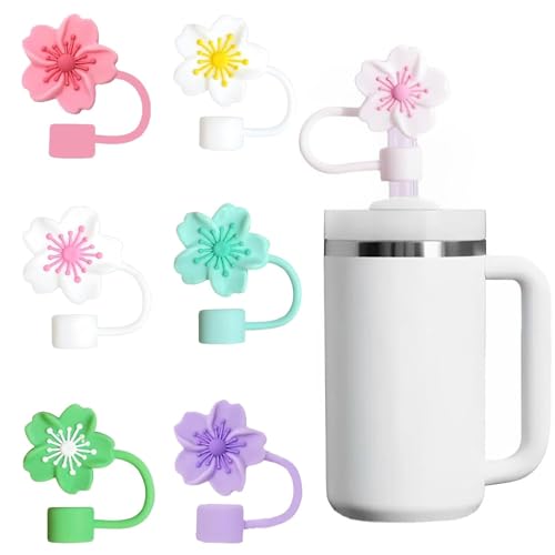 6 Stück Silikon-Strohhalm-Deckel, 10mm Strohhalm-Topper auslaufsichere Strohhalm-Spitzen kompatibel mit Stanley Cup 30&40oz, wiederverwendbare Becher-Strohhalm-Deckel (Blumen-6-Pack) von Ezranova