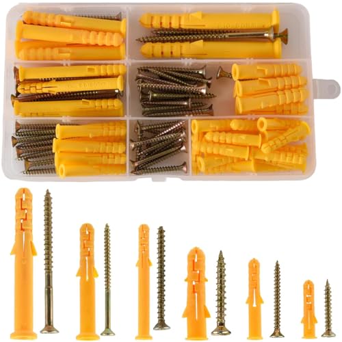 88 Stück Wandstecker Set (44 x Mauerwerk Schraube, 44 x Expansion Anker Schrauben), M3.5 M4 M5 Selbstschrauben Wandstecker, Stecker, Expansion Stecker von Ezranova