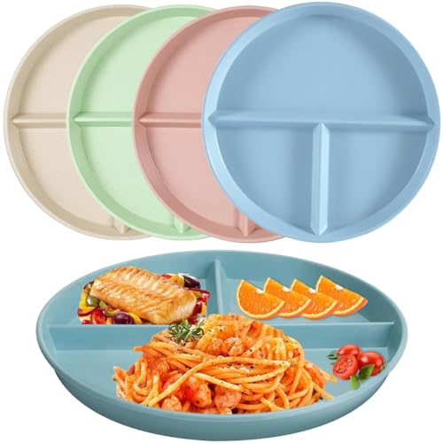 Ezranova 2 Stück geteilte Speiseteller, wiederverwendbare Kunststoff-Teiler-Platten, unzerbrechliche geteilte Speiseteller-Set, Portion Control für Picknick Camping Dessert ((Beige, Grün)) von Ezranova