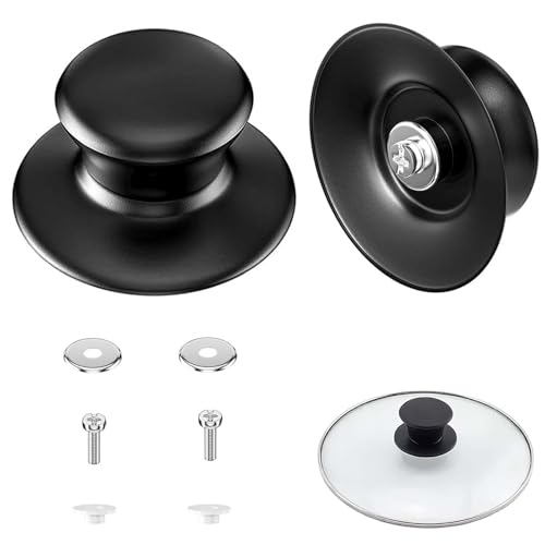 Ezranova Universal-Ersatzknöpfe für Topfdeckel – Hitzebeständige Silikon Pfannendeckel Haltegriffe, mit Schrauben, für Kochgeschirr-Deckel und -Abdeckungen (2er-Pack, Schwarz) von Ezranova