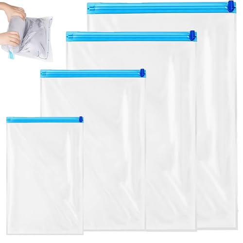 Packung von 4 in 4 Größen, Abdichtung Vakuumbaschen, wiederverwendbare Vakuumbaschen zum Rollen für Reise & Rucksack (40 x50, 40 x 60, 50 x 35, 50 x 70 cm) von Ezranova