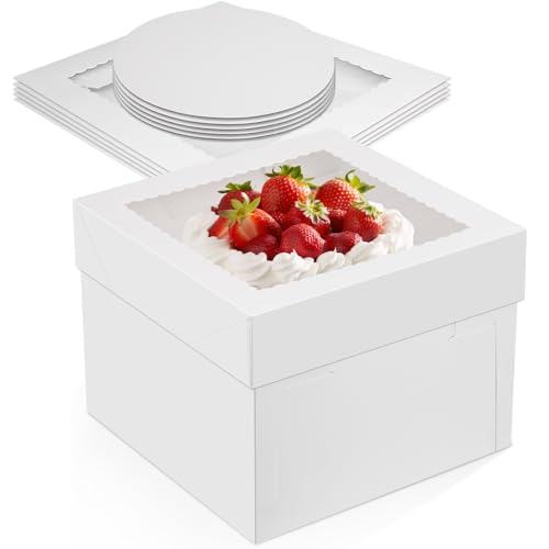 Ezvsevuo 10inch Tortenbox 5 Stück,Tortenkarton 10X10X8inch Tortenbox Hoch Weiße,Kuchenbox Torten Transport Box mit Sichtfenster,Tortenschachtel Kuchen Transportbox für Kuchen,Gebäck(25.4*25.4*20.3cm) von Ezvsevuo