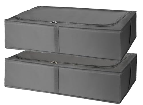 Ezvsevuo 2 Stück Unterbett Aufbewahrungsbox, Faltbare Unterbettkommode mit Strapazierfähiges Gewebe, Unterbett Aufbewahrung mit Deckel für Kleidung, Bettdecken, Bettwäsche - 68x40x17cm, Grau von Ezvsevuo