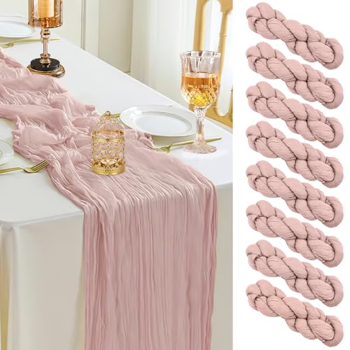 Ezvsevuo 8 STK. Tischläufer Rosa 90 x 300 cm - Rustikale Gaze Käsetuch Tischläufer, Boho Dekostoff für Hochzeitsdeko Gartenparty, Brautparty, Geburtstag Deko & Tischdeko (Pastellrosa) von Ezvsevuo