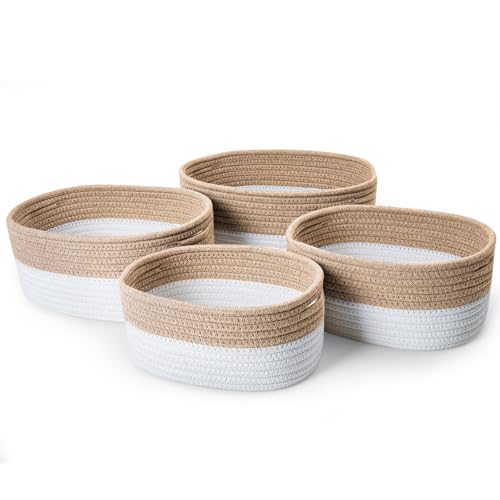 Ezvsevuo Baumwoll Aufbewahrungskorb mit Griff 4er Set, Körbe Handgewebt Baumwolle, Storage Basket, Gewebter Baumwollseil Korb Aufbewahrung Organizer Für Regal Schrank Bad Kinderzimmer, Weiß & Jute Ezvsevuo Baumwoll Aufbewahrungskorb mit Griff 4er Set, Körbe Handgewebt Baumwolle, Storage Basket, Gewebter Baumwollseil Korb Aufbewahrung Organizer Für Regal Schrank Bad Kinderzimmer, Weiß & Jute von Ezvsevuo