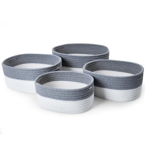 Ezvsevuo Baumwoll Aufbewahrungskorb mit Griff 4er Set, Körbe Handgewebt Baumwolle, Storage Basket, Gewebter Baumwollseil Korb Aufbewahrung Organizer Für Regal Schrank Bad Kinderzimmer, Weiß & Grau Ezvsevuo Baumwoll Aufbewahrungskorb mit Griff 4er Set, Körbe Handgewebt Baumwolle, Storage Basket, Gewebter Baumwollseil Korb Aufbewahrung Organizer Für Regal Schrank Bad Kinderzimmer, Weiß & Grau von Ezvsevuo