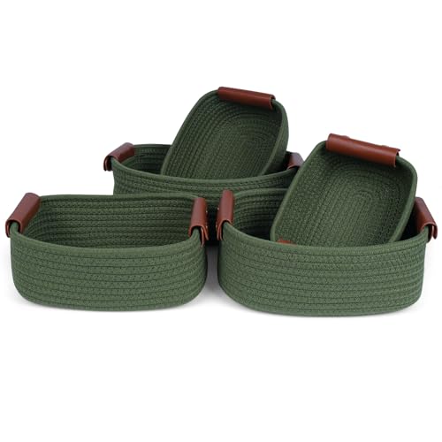 Ezvsevuo Baumwoll Aufbewahrungskorb mit Ledergriffe 5er Set, Körbe Handgewebt Baumwolle, Storage Basket, Gewebter Baumwollseil Korb Aufbewahrung Organizer Für Regal Schrank Bad Kinderzimmer, Grün Ezvsevuo Baumwoll Aufbewahrungskorb mit Ledergriffe 5er Set, Körbe Handgewebt Baumwolle, Storage Basket, Gewebter Baumwollseil Korb Aufbewahrung Organizer Für Regal Schrank Bad Kinderzimmer, Grün von Ezvsevuo