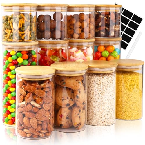 Ezvsevuo Vorratsgläser mit Deckel Luftdicht I 12er Set Vorratsdosen Glas - 4x 800ml & 4x 550ml & 4x 300ml I Vorratsdosen Glas I Vorratsglas mit Holzdeckel I Aufbewahrungsgläser Küche I Glasbehälter von Ezvsevuo