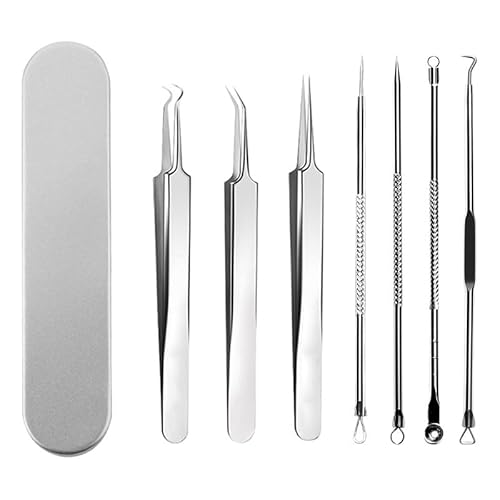 Ezweiji Mitesserentferner Komedonenquetscher Set,Blackhead Remover mit Akne Pickel Pinzette Mitesser Entferner,Pickel Ausdrücken Werkzeug für Nasen/Gesichtspflege,Blackhead Remover (Edelstahl) von Ezweiji