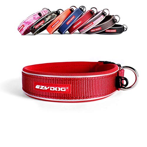 EzyDog Hundehalsband für Große, Mittelgroße, Mittlere & Kleine Hunde - Halsband Hund Neopren Gepolstert, Wasserfest, Reflektierend (L, Rot) von EzyDog