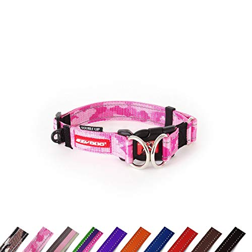 EzyDog Hundehalsband Nylon - Double Up - Hunde Halsband Stoff für Kleine, Mittelgroße und Große Hund, Reflektierend, Gepolstert, Verstellbar (L, Rosa Camo) von EzyDog