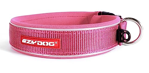 EzyDog Hundehalsband für Große, Mittelgroße, Mittlere & Kleine Hunde - Halsband Hund Neopren Gepolstert, Wasserfest, Reflektierend (L, Rosa) von EzyDog