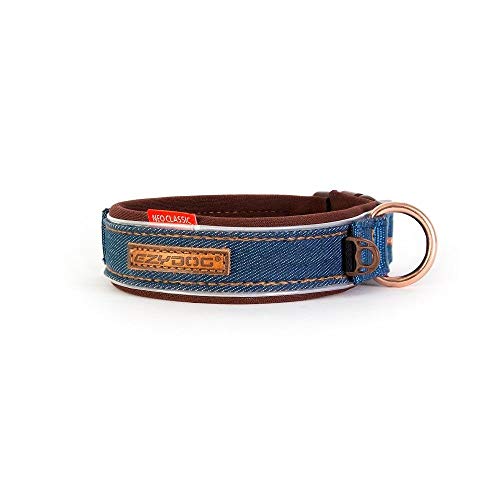 EzyDog Hundehalsband für Große, Mittelgroße, Mittlere & Kleine Hunde - Halsband Hund Neopren Gepolstert, Wasserfest, Reflektierend (L, Denim) von EzyDog