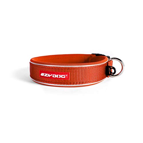 EzyDog Hundehalsband für Große, Mittelgroße, Mittlere & Kleine Hunde - Halsband Hund Neopren Gepolstert, Wasserfest, Reflektierend (XL, Orange) von EzyDog