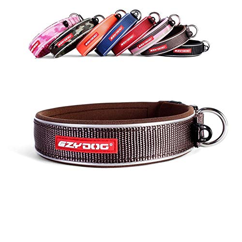 EzyDog Hundehalsband für Große, Mittelgroße, Mittlere & Kleine Hunde - Halsband Hund Neopren Gepolstert, Wasserfest, Reflektierend (L, Schokolade) von EzyDog