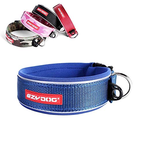 EzyDog Halsband Hund Breit, Breites Hundehalsband für Große Hunde - Neo Wide - Neopren Gepolstert, Reflektierend, Wasserfest (2XL, Blau) von EzyDog