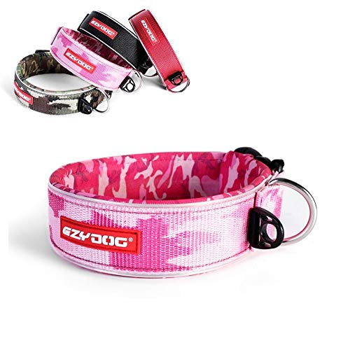 EzyDog Halsband Hund Breit, Breites Hundehalsband für Große Hunde - Neo Wide - Neopren Gepolstert, Reflektierend, Wasserfest (3XL, Rosa Camo) von EzyDog