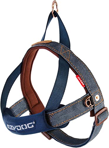 EzyDog Quick Fit Hundegeschirr, gepolstert, kein Ziehen, Denim, Größe XS von EzyDog