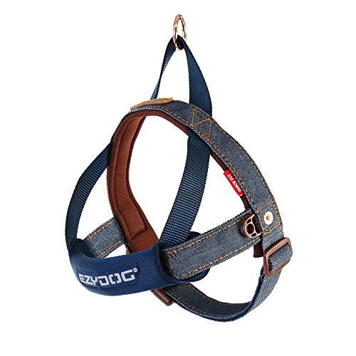 EzyDog Quick Fit Hundegeschirr, gepolstert, kein Ziehen, Denim, Größe L von EzyDog