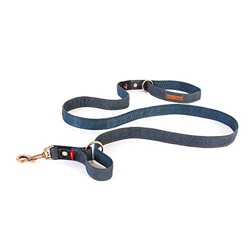 EZYDOG Vario 4 Multifunktions Hundeleine | 3-6 Fuß Verstellbare Hundeleine Trainingsleine Reflektierendes Gurtband Kleine Hunde Mittlere Hunde Große Hunde Stabile Hundeleine (Denim) von EzyDog