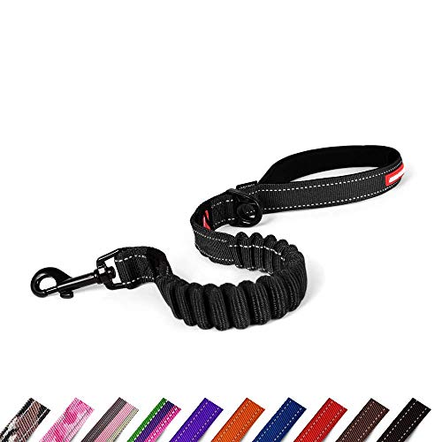 EzyDog Hundeleine für Große, Mittelgroße Hunde - Elastische Leine mit Bungee Ruckdämpfer - 'Zero Shock' Leine für Hunde Reflektierend, Verstellbar (64cm, Schwarz) von EzyDog