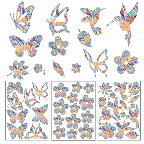 Ezydka 36 Stück Fenster Aufkleber Deko, Fenster Vogelschutz Aufkleber Blumen, Vogel Fensteraufkleber zum Schutz, Prisma Aufkleber für Zuhause, Geschäfte, Klassenzimmer, Büros von Ezydka