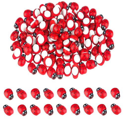 Ezydka Marienkäfer Deko 200 Stücke Holz Marienkäfer Mini Marienkäfer Kleine Marienkäfer Selbstklebender Marienkäfer für Hochzeits Dekorationen DIY Handwerk Scrapbooking Bastelarbeiten von Ezydka