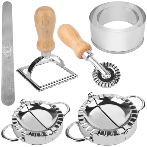 Ezydka Ravioli Former Set 7 Stück Ravioli Maker, Edelstahl Dumpling Maker Teigtaschenformer Mit Ravioli Ausstecher und Teigrädchen für Dumpling Ravioli machen von Ezydka