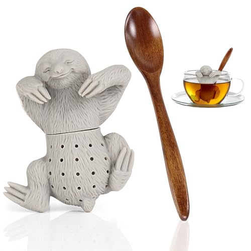 Ezydka Teesieb für Losen Tee 1 Set Tee Infuser Lustig Teesieb für Tasse, Silikon Tea Infuser Teeei Katze Teefilter Tiere Teesieb für die Meisten Tee Kannen und Tee Tassen (Faultier-Stil) von Ezydka