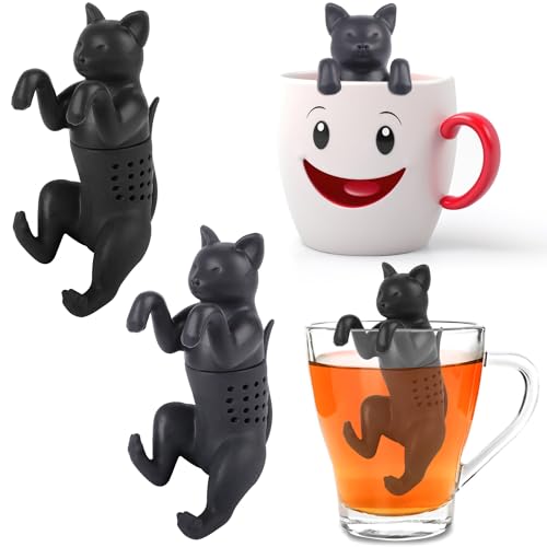 Ezydka Teesieb für Losen Tee 2 Stück Tee Infuser Lustig Teesieb für Tasse, Silikon Tea Infuser Teeei Katze Teefilter Tiere Teesieb für die Meisten Tee Kannen und Tee Tassen (Katzenstil) von Ezydka