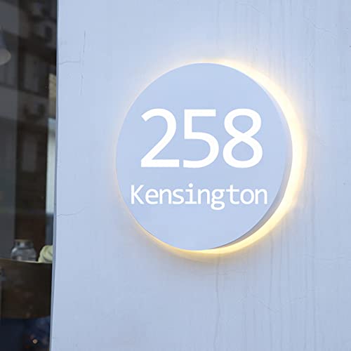 Beleuchtetes LED-Adressschild, personalisierte Stahl & Acryl beleuchtete Adresse und Straße Name Plaque, beleuchtete Hausnummer Zeichen Plaque, Silber, Warmes Licht,50*50 von F/A