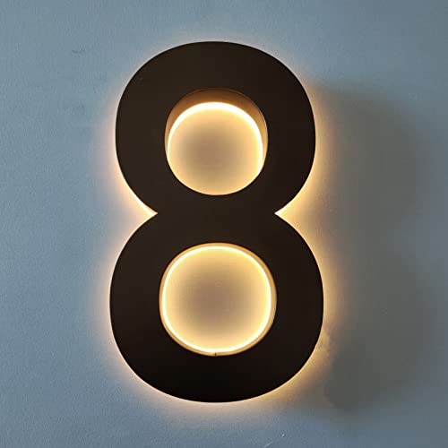Hausnummern, Stahl & Acryl, Hochwertige Qualität, Hintergrundbeleuchtete LED-beleuchtete Hausnummern, Beleuchtete Hausnummern, Moderne Adressnummer, Schwarz, Warmes Licht,6 Zoll,1 von F/A