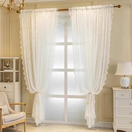 F-CHU Weiße Spitzen-Vorhänge, 72 Längen, Voile-Netzvorhänge für Fenster, viktorianische Vorhänge, 140 x 183 cm, Weiß von F-CHU
