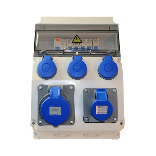 F-ELEKTRO Baustromverteiler/Wandverteiler 3 x 230V/16A Schuko + 1x CEE16A/400V + 1x CEE32A/400V + LS und FI verdrahtet Camping Caravan von F-ELEKTRO