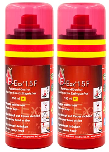 F-Exx® 1.5 F Kompakter Fettbrand-Feuerlöscher - 2er Pack Löschspray für Küche und Zuhause (Made in Germany) von F-Exx