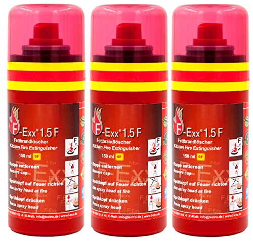 F-Exx® 1.5 F Kompakter Fettbrand-Feuerlöscher - 3er Pack Löschspray für Küche und Zuhause (Made in Germany) von F-Exx