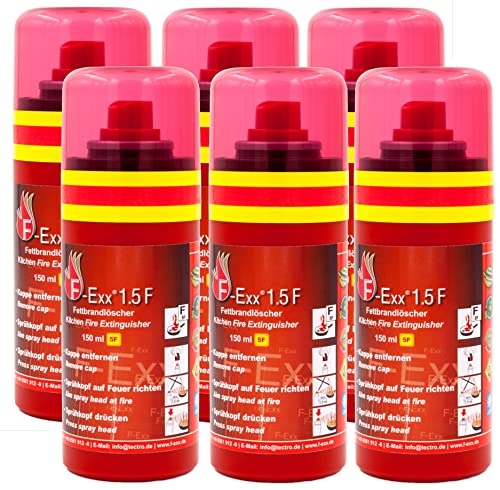 F-Exx® 1.5 F Kompakter Fettbrand-Feuerlöscher - 6er Pack Löschspray für Küche und Zuhause (Made in Germany) von F-Exx