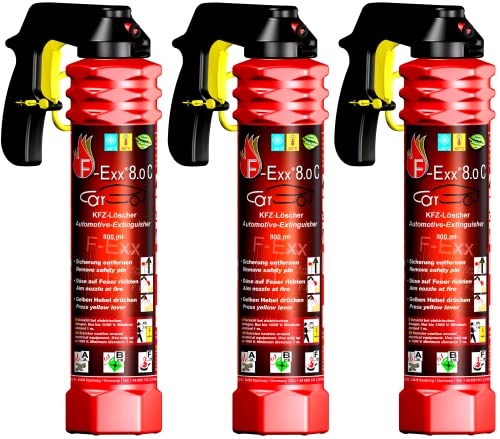 F-Exx 8.0 C - 3er Pack Auto-Feuerlöscher ohne Treibgas mit Frostschutz von -20° bis +70° C Made in Germany von F-Exx