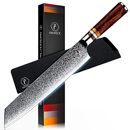 FANTECK 24cm Kiritsuke Damastmesser Kochmesser Scharf Profi Chefmesser Fleisch Obst Gyuto Allzweckmesser 67 Schichten VG-10 Damaststahl Küchenmesser[Geschenkbox] mit Ergonomischer PakkaholzGriff von F FANTECK