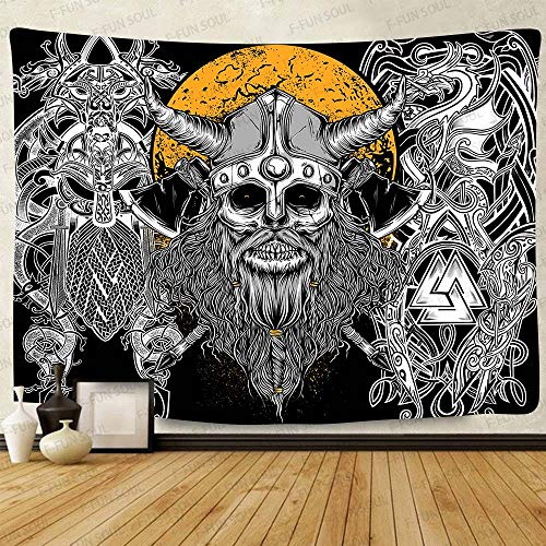 F-FUN SOUL Vikings Tapisserie Wikinger Odin Nordic Warriors Tapisserie 203,2 x 152,4 cm Zwillinge Drache Mysterious Nordic Nation Art Valknut Tapisserie Wandbehang Tapisserie für Wohnzimmer von F-FUN SOUL