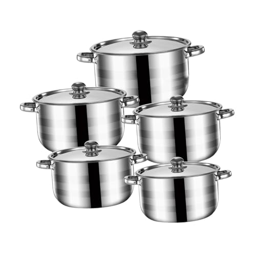 F Fityle 5X Auflaufpfannen-Set aus Edelstahl, multifunktional, mit Griffen, Küchen-Kochgeschirr-Set, Küche, Induktionstopf für Wandern, Camping, Silberner Griff von F Fityle