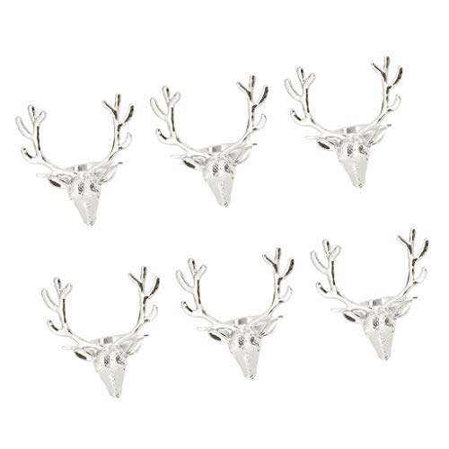 F Fityle 6 Serviettenringe Silber Gold Hirschkopf Geweih Serviettenhalter Weihnachten Bankett Abendessen Dekor, Silber von F Fityle