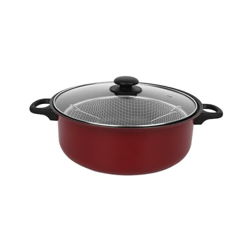 F Fityle Antihaftbeschichteter Fritteuse-Topf, Tiefe Bratpfanne, Küchenzubehör, tragbar, praktisch, vielseitig einsetzbar, mit Deckel, Kochgeschirr, Bratpfanne, 24CM von F Fityle