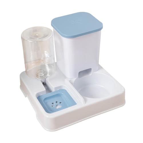 F Fityle Automatische Hundekatze -Feeder 2 in 1 Feeder- und Wasserer -Futter- und Wasserversorgung tragbare abnehmbare trockene und nasse Trennung, Blau Weiss von F Fityle