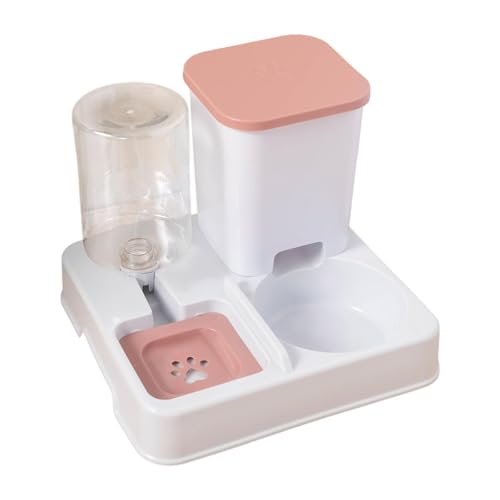 F Fityle Automatische Hundekatze -Feeder 2 in 1 Feeder- und Wasserer -Futter- und Wasserversorgung tragbare abnehmbare trockene und nasse Trennung, Rosa Weiß von F Fityle